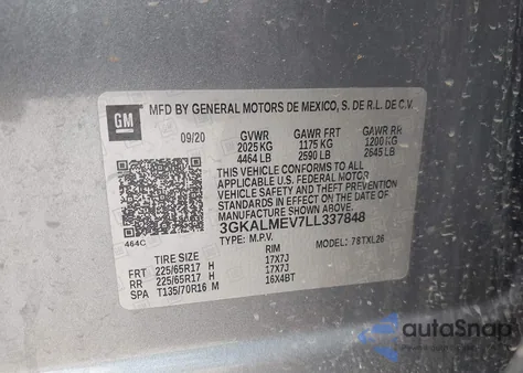 2020 GMC Terrain Fwd Sle from USA, damaged, VIN 3GKALMEV7LL337848